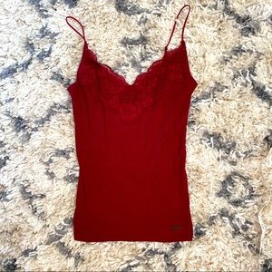 red lace ribbed cami